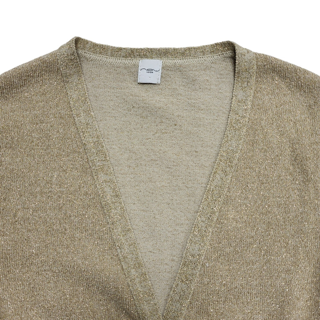 New Look Y2K Gold Glitter Short Sleeve Cropped Cardigan Womens UK 12