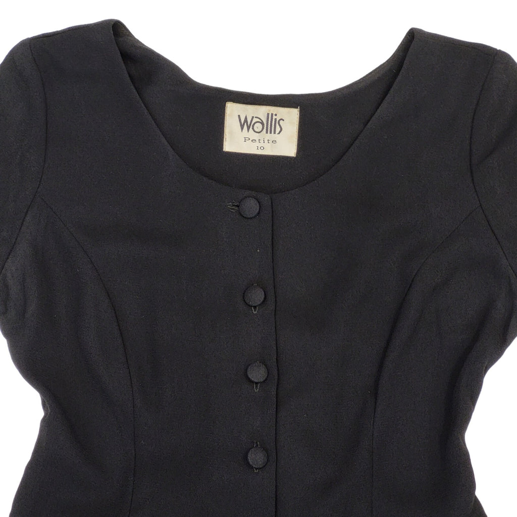 90s Vintage Wallis Petite Black Buttoned Daywear Dress Women's Size 10