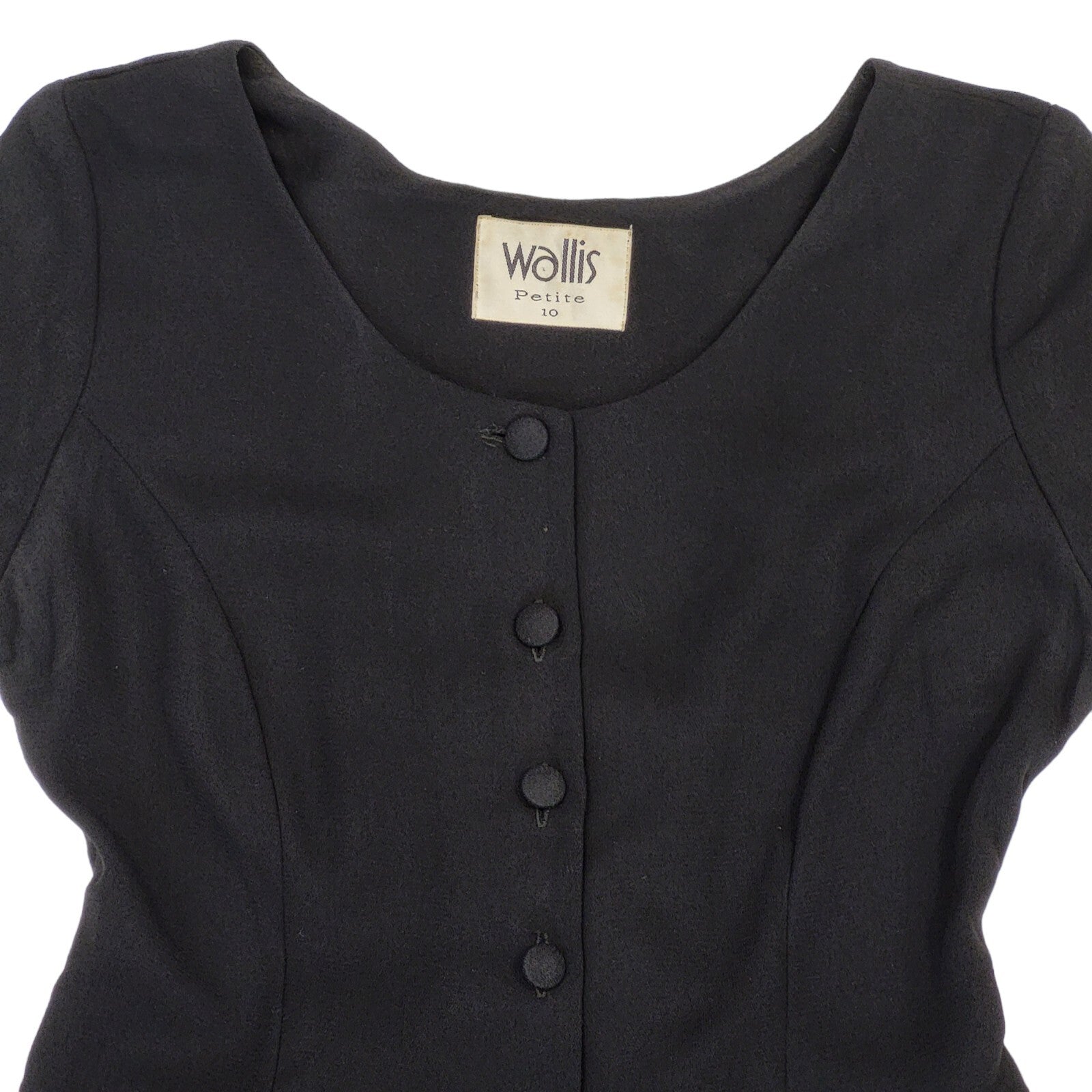 90s Vintage Wallis Petite Black Buttoned Daywear Dress Women's Size 10