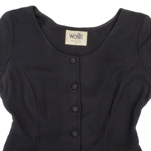 90s Vintage Wallis Petite Black Buttoned Daywear Dress Women's Size 10
