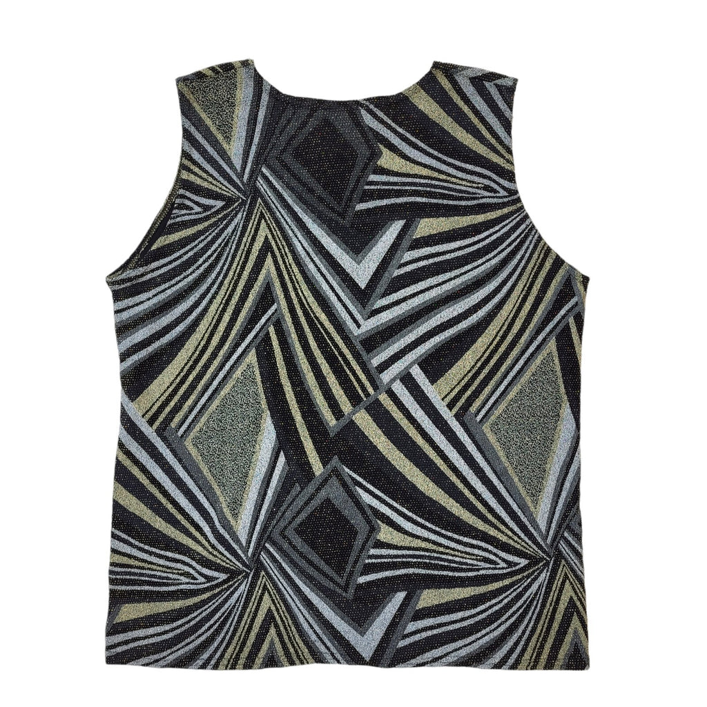 Classic Image 90s Vintage Black Silver Sleeveless Blouse Women's Size L Eu 40