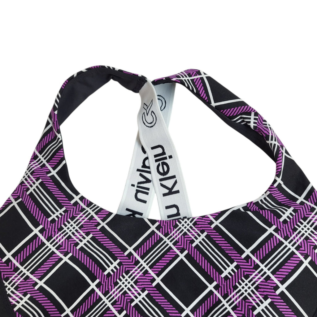 Calvin Klein Black & Purple Checked Gym & Training Sports Top Women's Size L