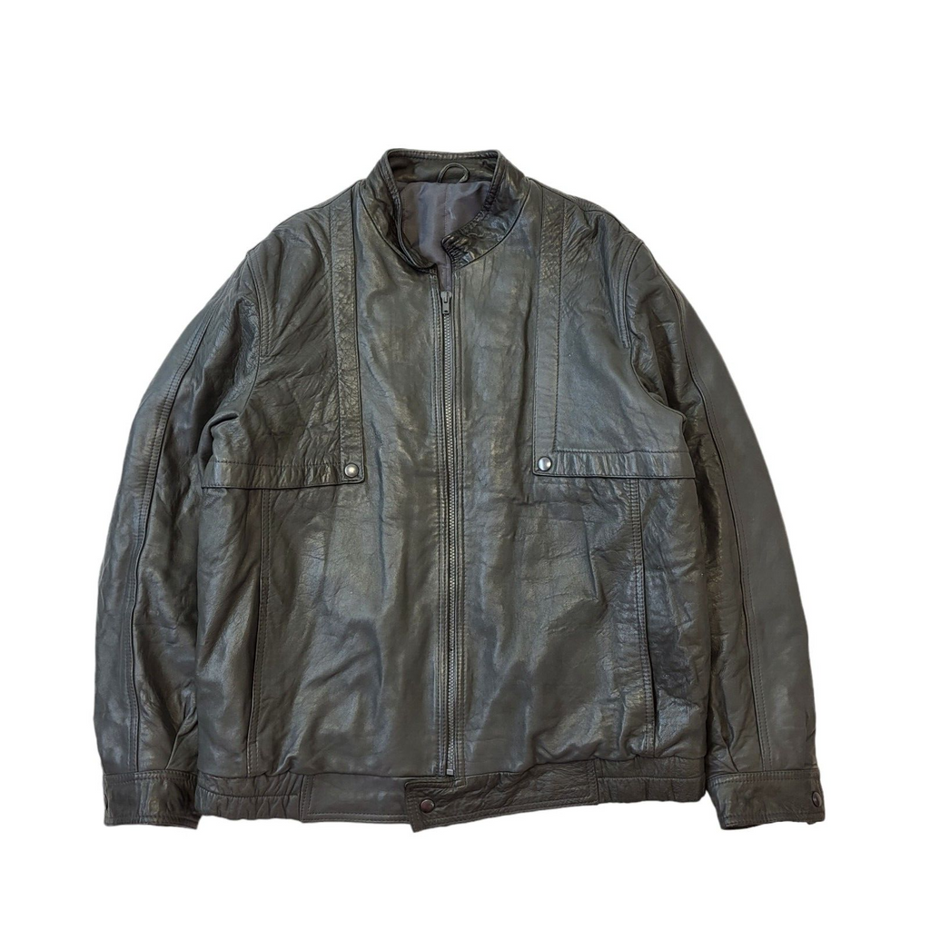St Michael 80s Vintage Grey t Zip Fasten Leather Jacket Men's Size Medium