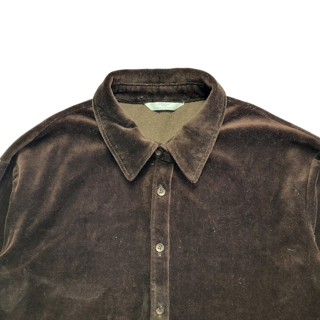 Marks and Spencer 90s Vintage Brown Velour Long Sleeve Shirt Womens Size 10