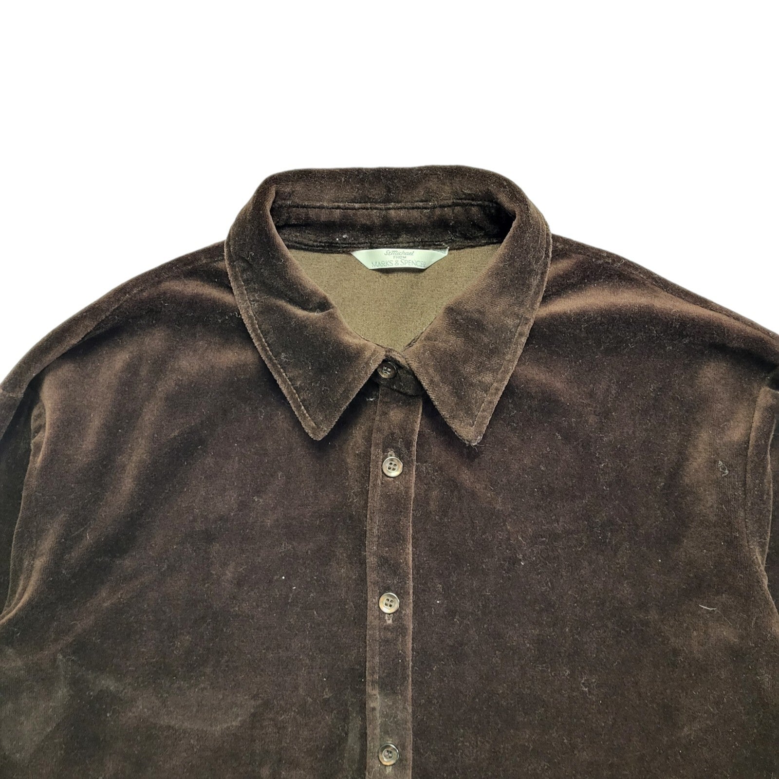 Marks and Spencer 90s Vintage Brown Velour Long Sleeve Shirt Womens Size 10