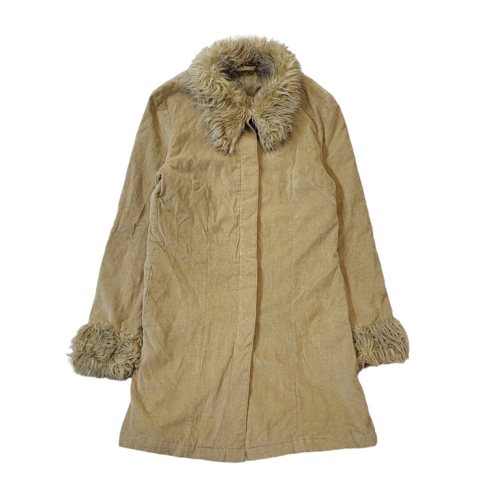 New Look 90s Vintage Beige Faux Fur Penny Lane Style Coat Uk Women's 10