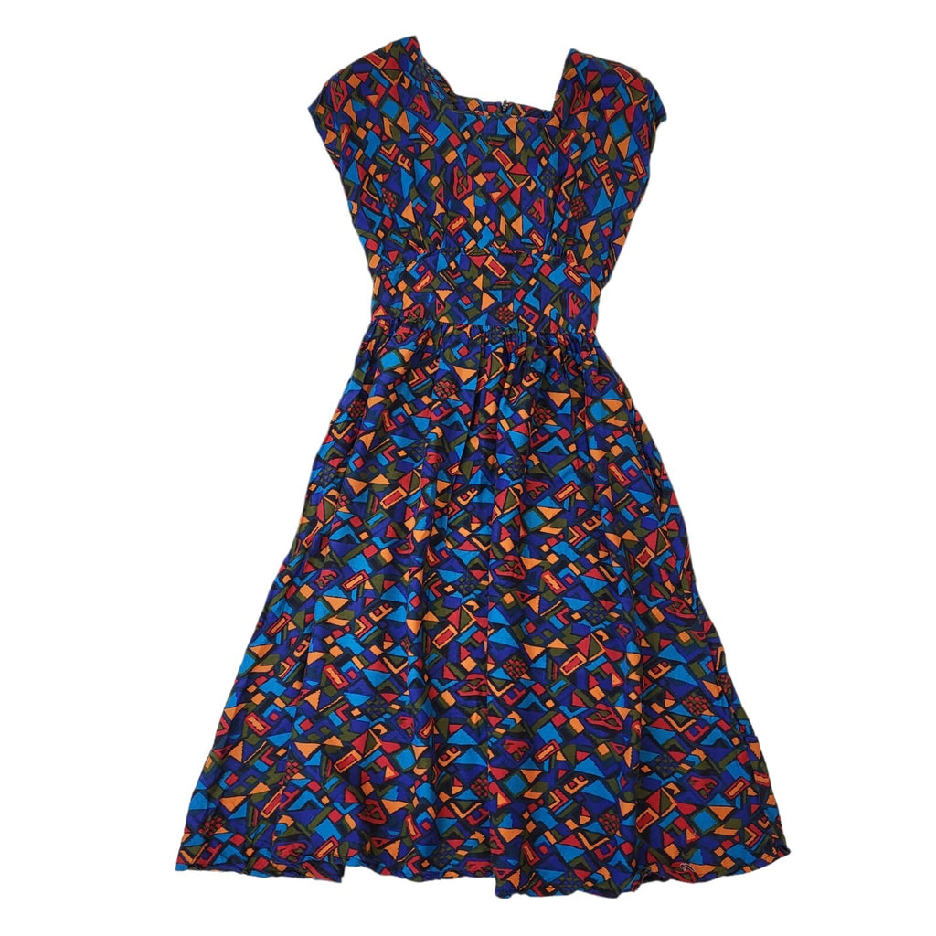 Set Up 80s Vintage Multicoloured  A-Line Sleeveless Daywear Dress Women's 10/12