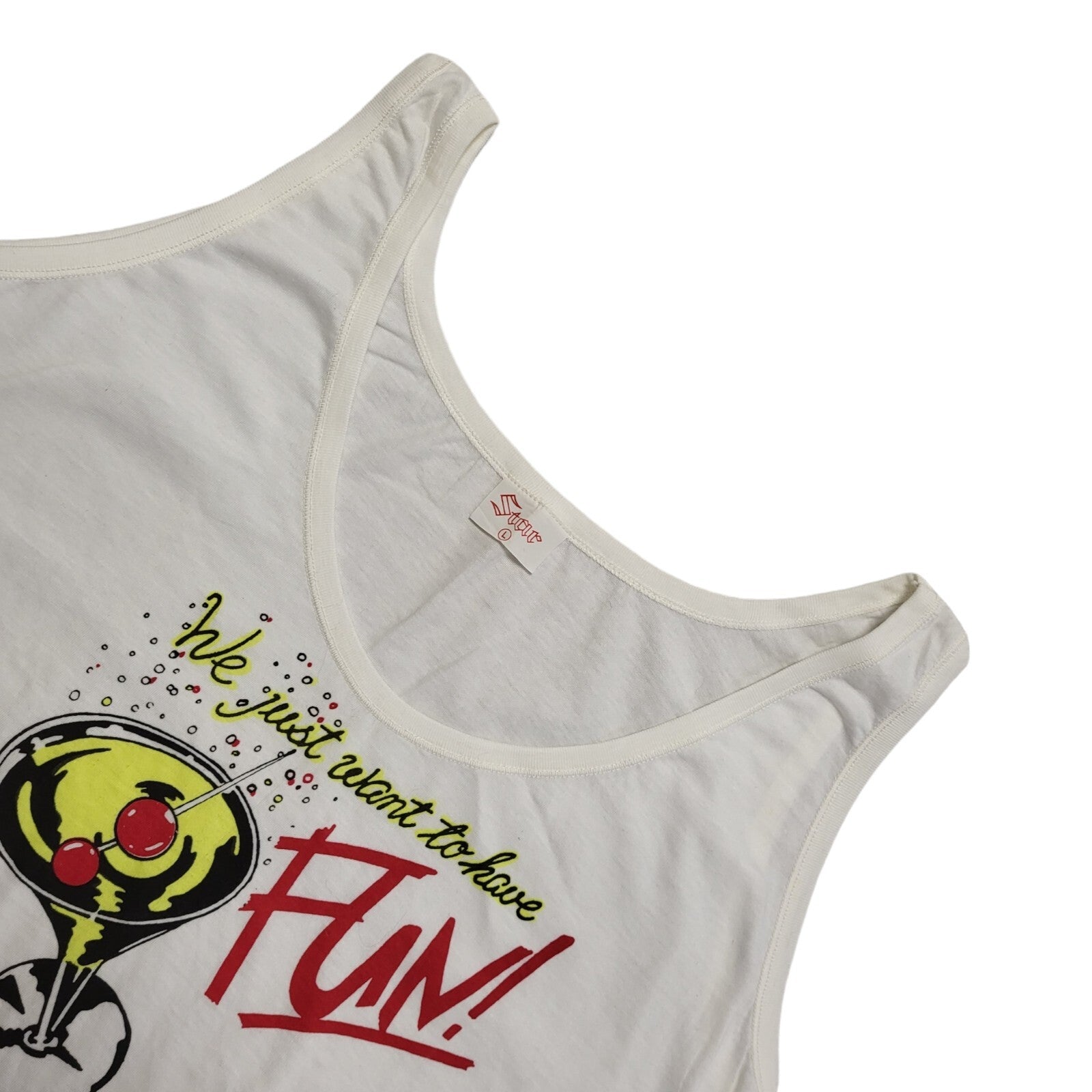 Star Vintage 80's White Tank Top Kavos Corfu Bar Womens UK Size L