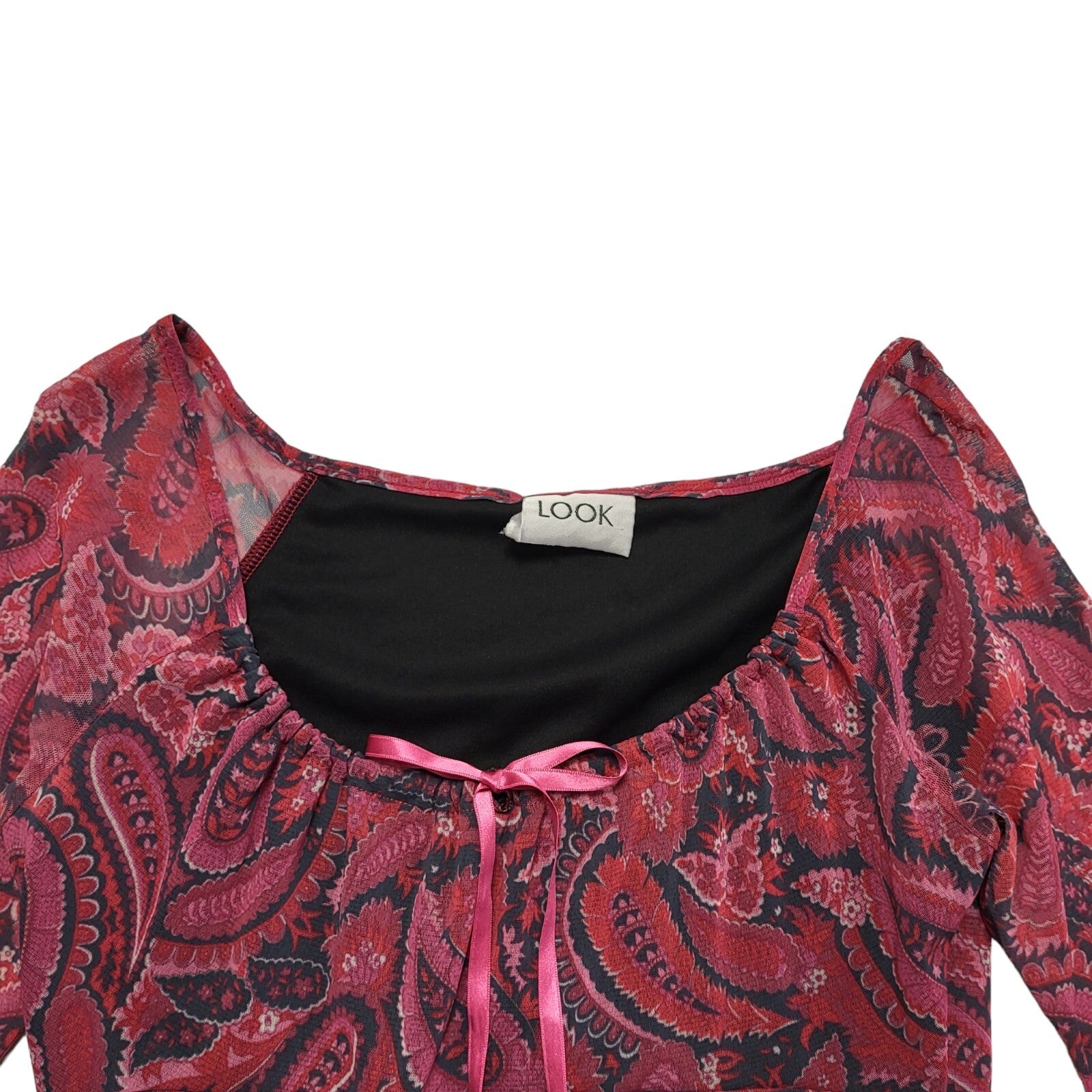 Look Y2k Vintage Pink Black Floral 3/4 Sleeve Dress Uk Women's Size 10