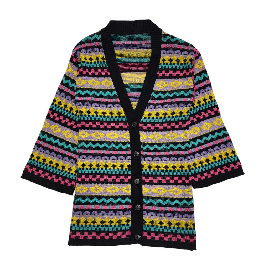 Vintage 80's Multicoloured Button Front Cardigan UK Womens Size 6