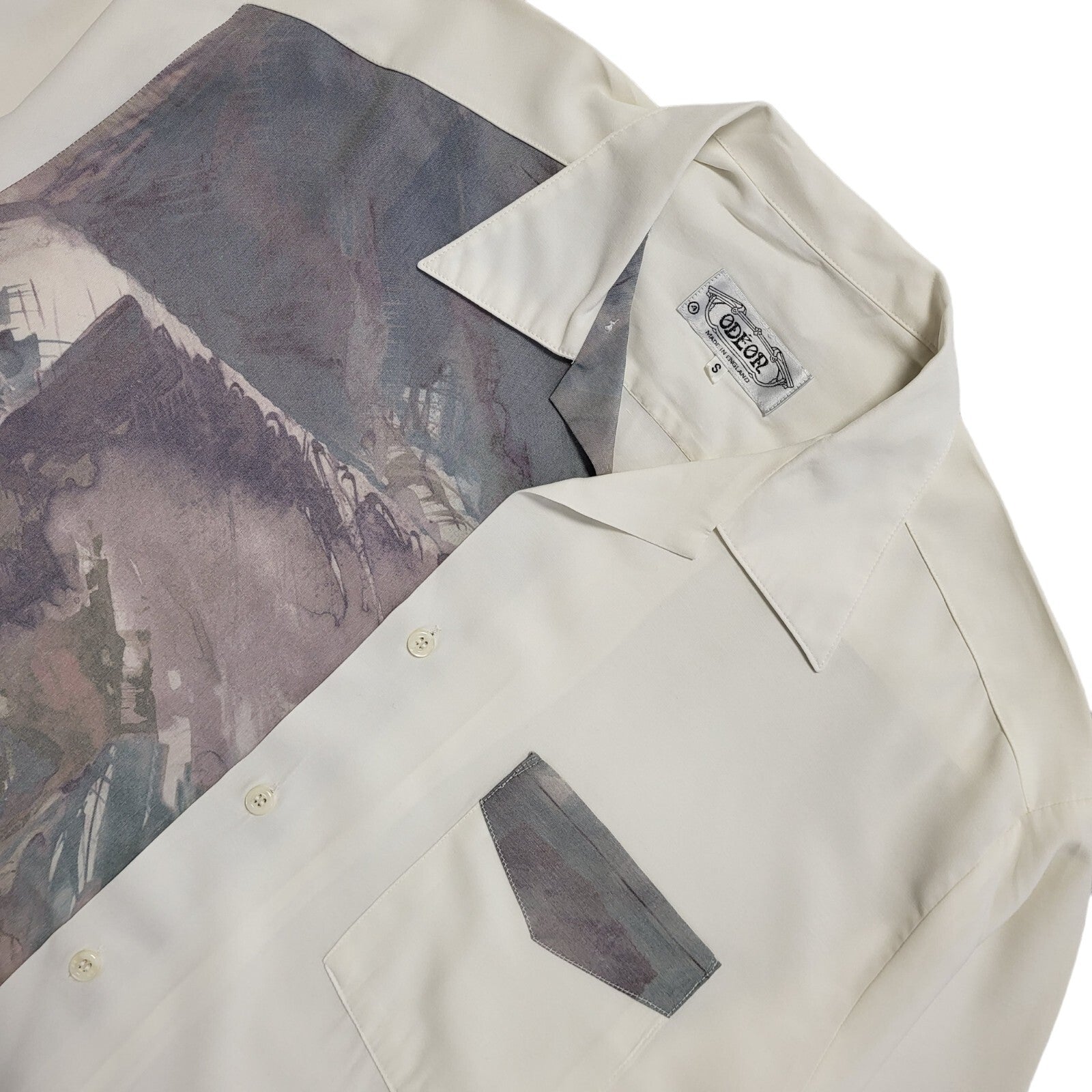 Odeon 90's Vintage White, Green & Grey Retro Long Sleeve Shirt Mens UK Size S