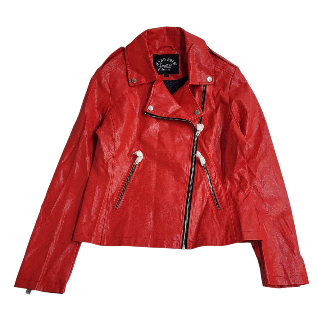 Hard Rock Jacket Faux Leather Y2k Red Zipped Uk Women's Size S