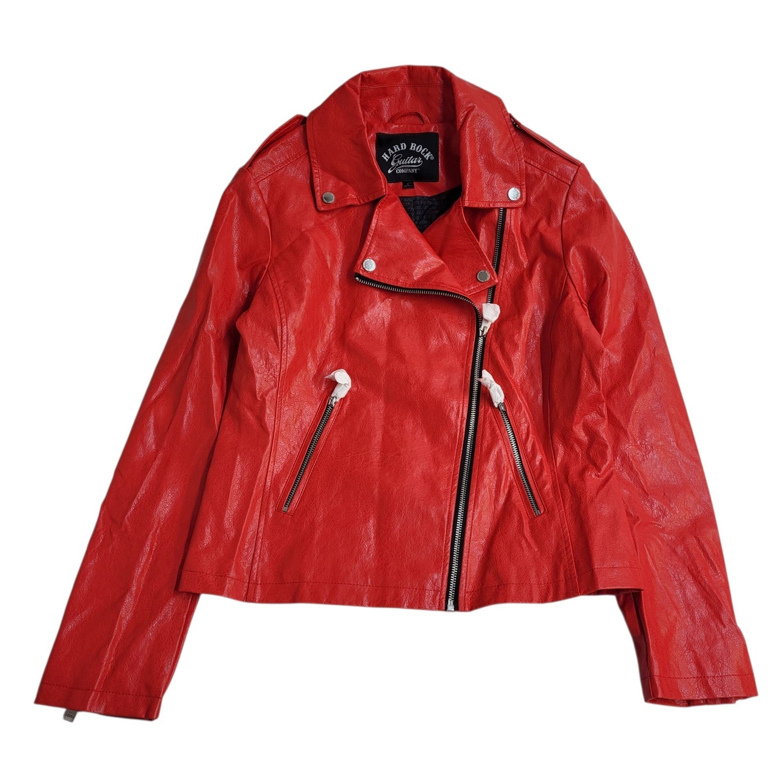 Hard Rock Jacket Faux Leather Y2k Red Zipped Uk Women's Size S