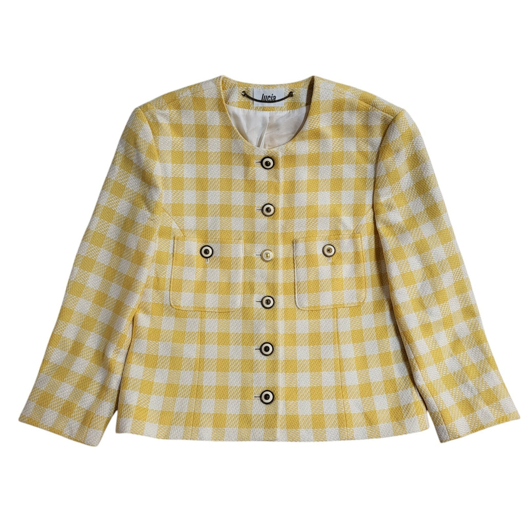 Lucia Yellow & White 90s Button Check Jacket UK Women's Size 12