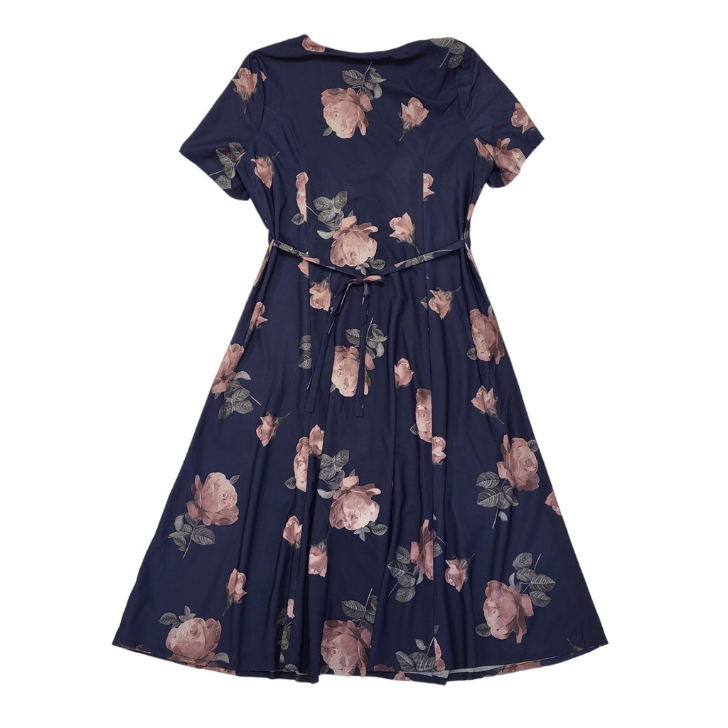 New Fast 90s Vintage Blue & Pink Floral Daywear Dress Women's 14