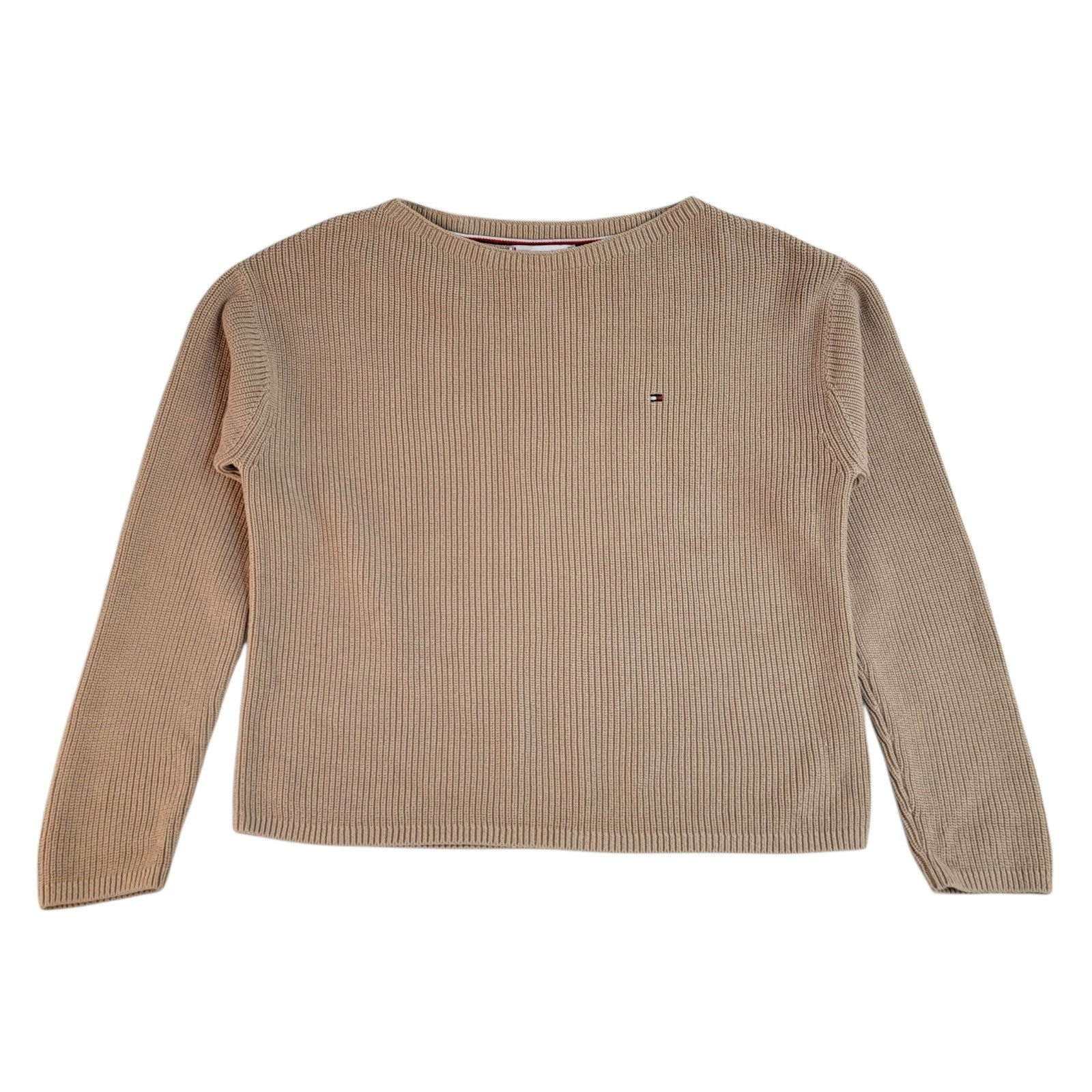 Tommy Hilfiger Jumper Over-sized Y2k Beige Round Neck UK Women's Size M