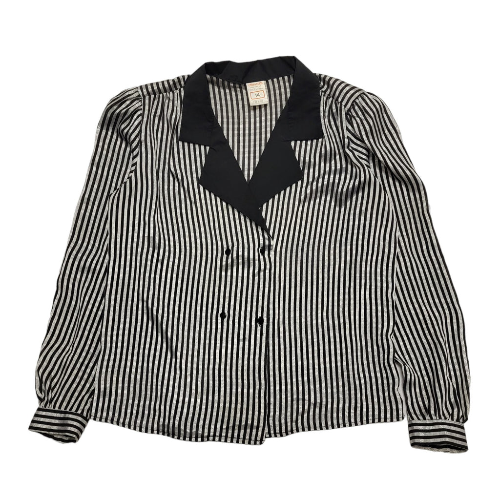 Littlewoods Vintage 80's Black & Silver Button Up Long Sleeve Shirt Womens UK 14