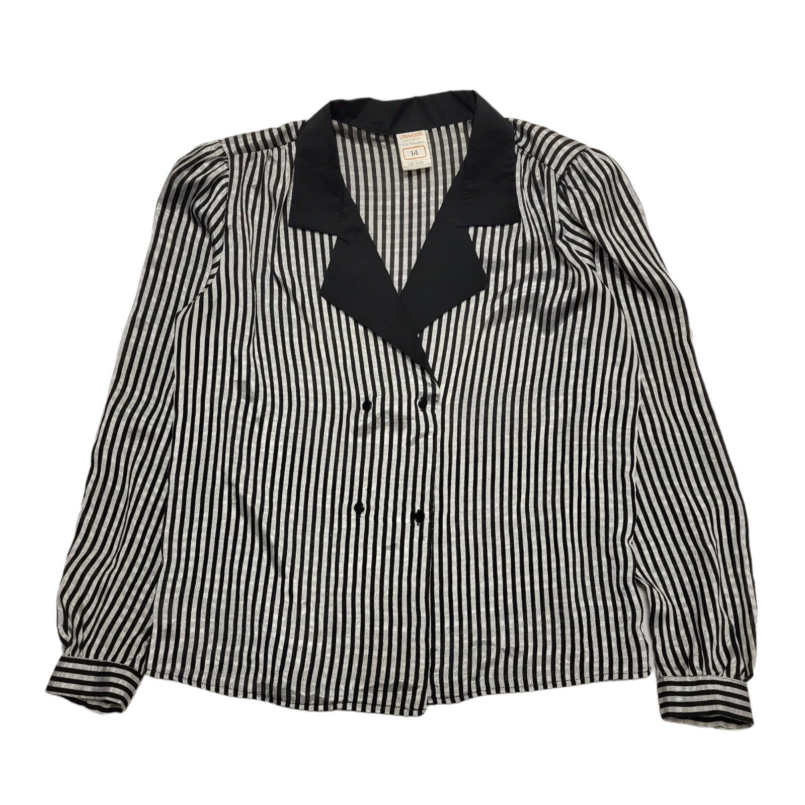 Littlewoods Vintage 80's Black & Silver Button Up Long Sleeve Shirt Womens UK 14