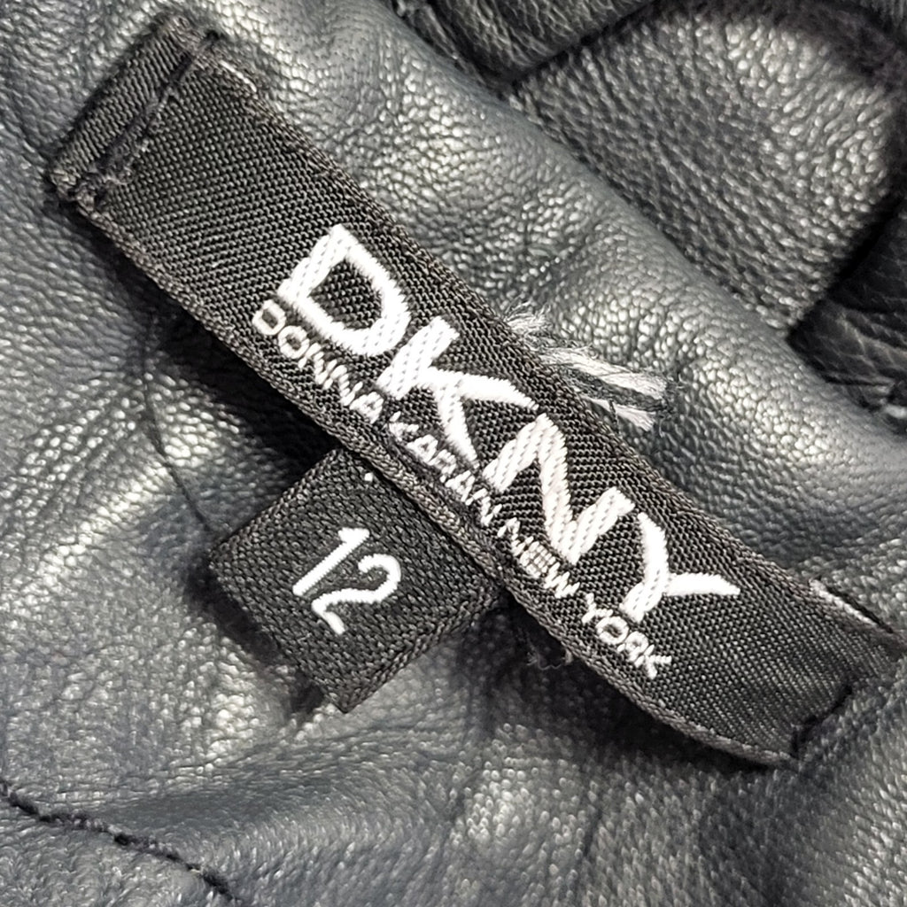 DKNY Black Y2K Vintage Zipped Leather Jacket Uk Girl's Age 12 Yrs