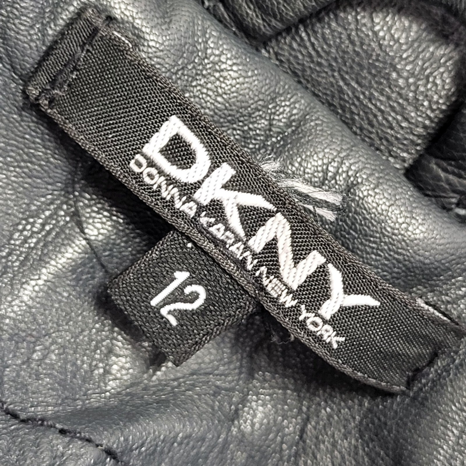 DKNY Black Y2K Vintage Zipped Leather Jacket Uk Girl's Age 12 Yrs