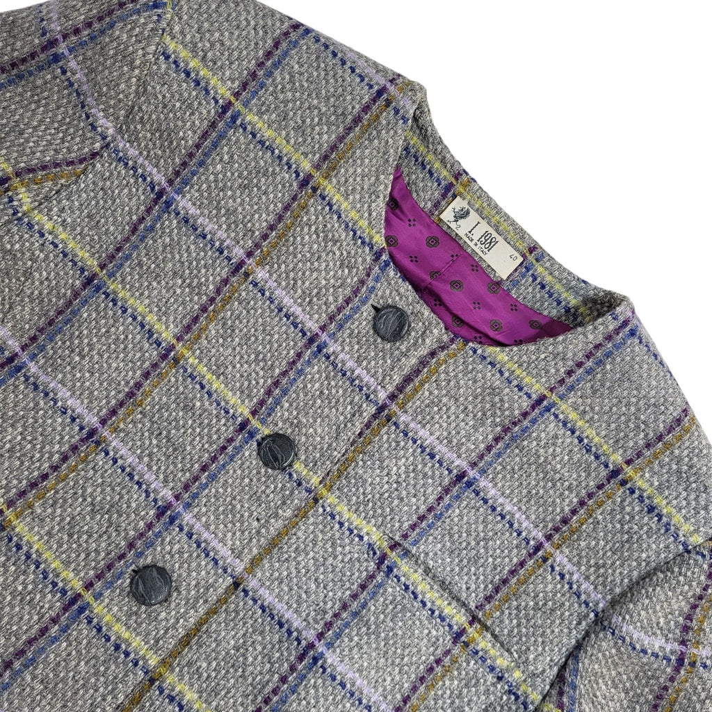 I. 1981 Grey Purple Jacket  Check Cropped Vintage UK Women's Size L
