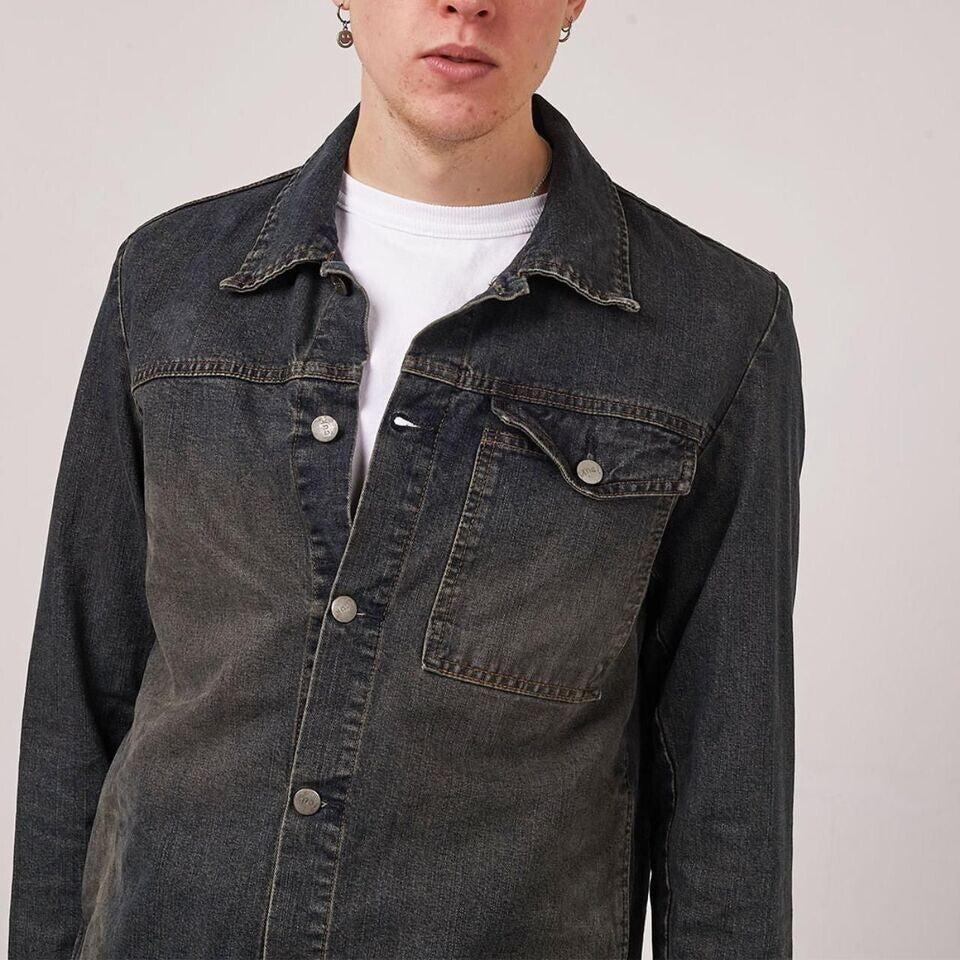 FCUK Vintage 90's Blue/Brown Button Up Collared Denim Jacket Men's UK Size M