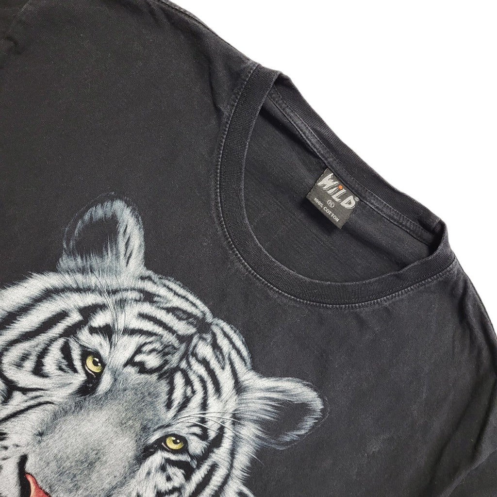 White Tiger Wild Black Vintage 90s  Short Sleeve T-Shirt Uk Men's XL
