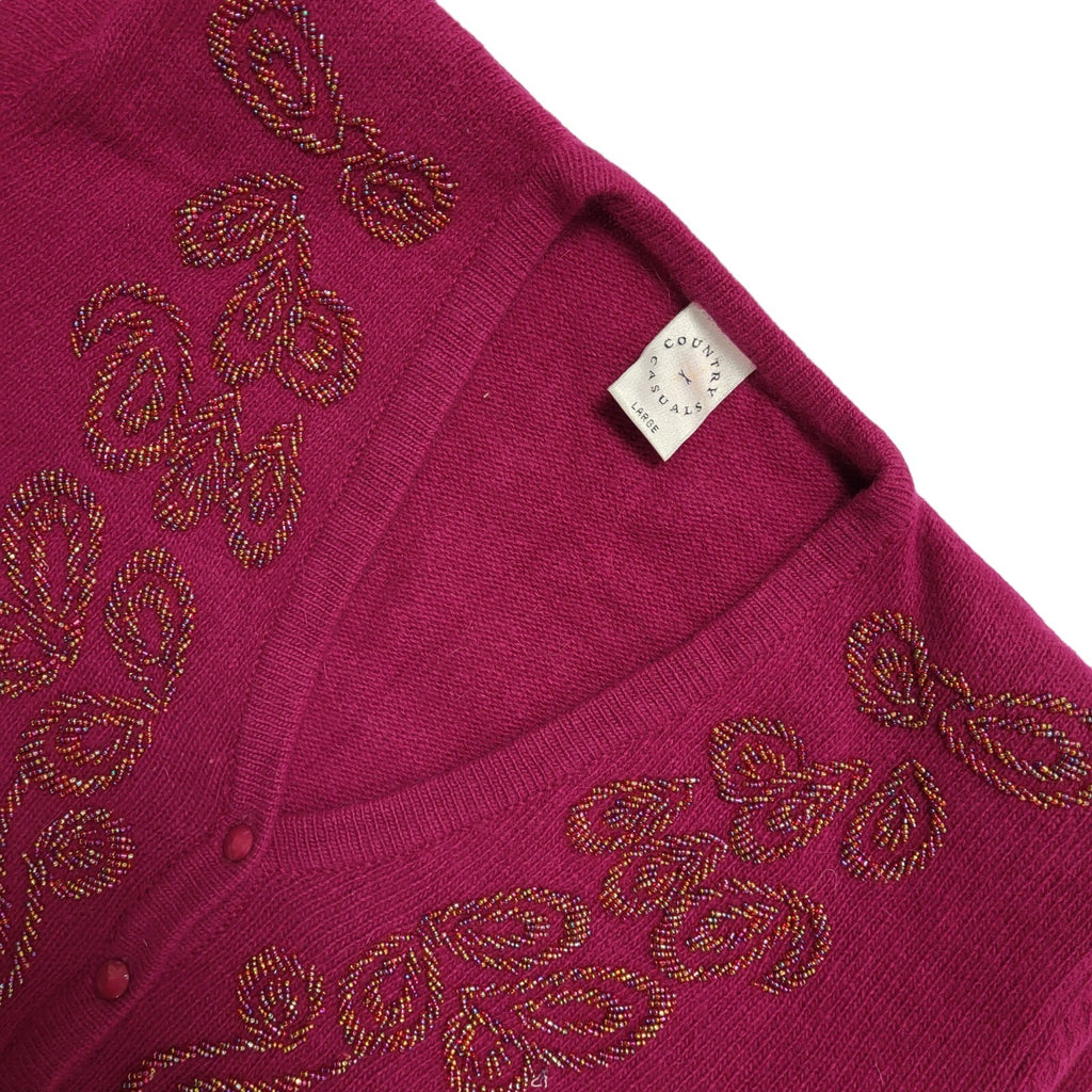Country Casuals Vintage 80's Purple Button Cardigan UK Womens Size Large