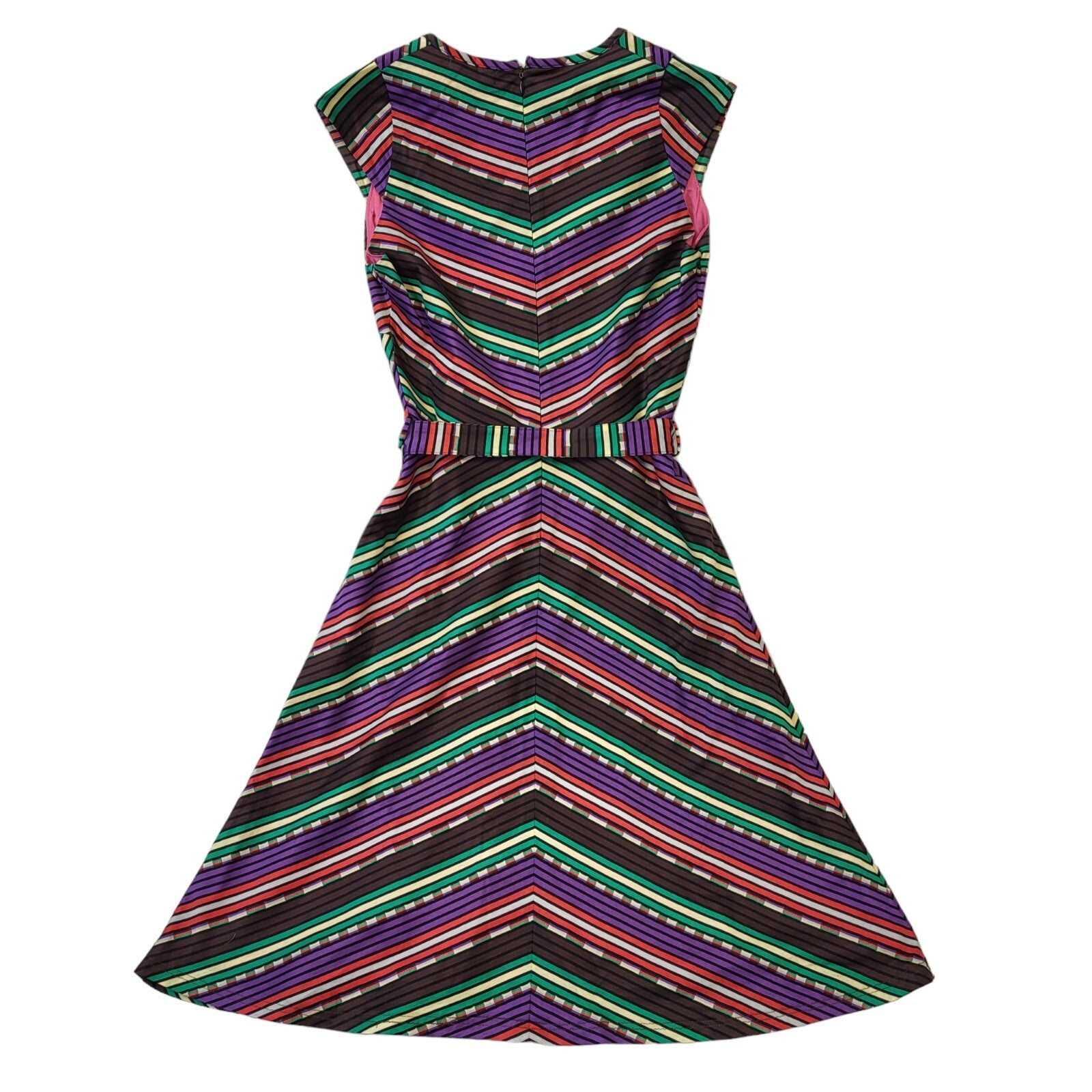 Naf Naf 90s Vintage Multicoloured A-Line Belted Dress Women's Size 10