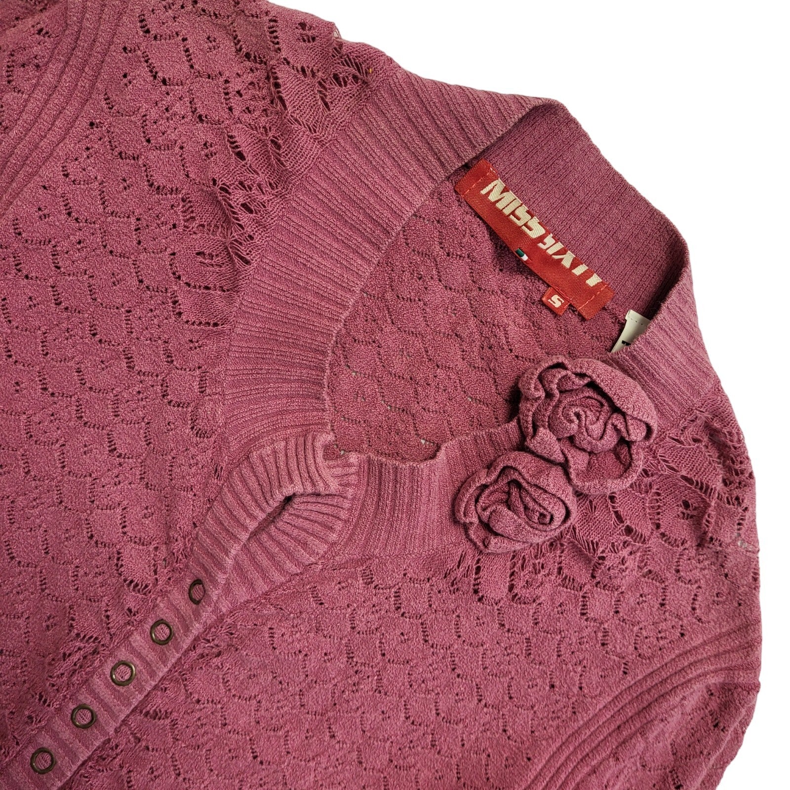 Miss Sixty Vintage 90's Pink Knit Snap Front Floral Cardigan Womens UK Size S