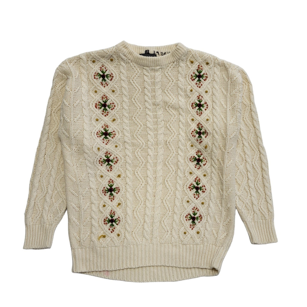 Avant Garde Vintage 80's Cream Floral Round Neck Jumper Womens UK 18-20