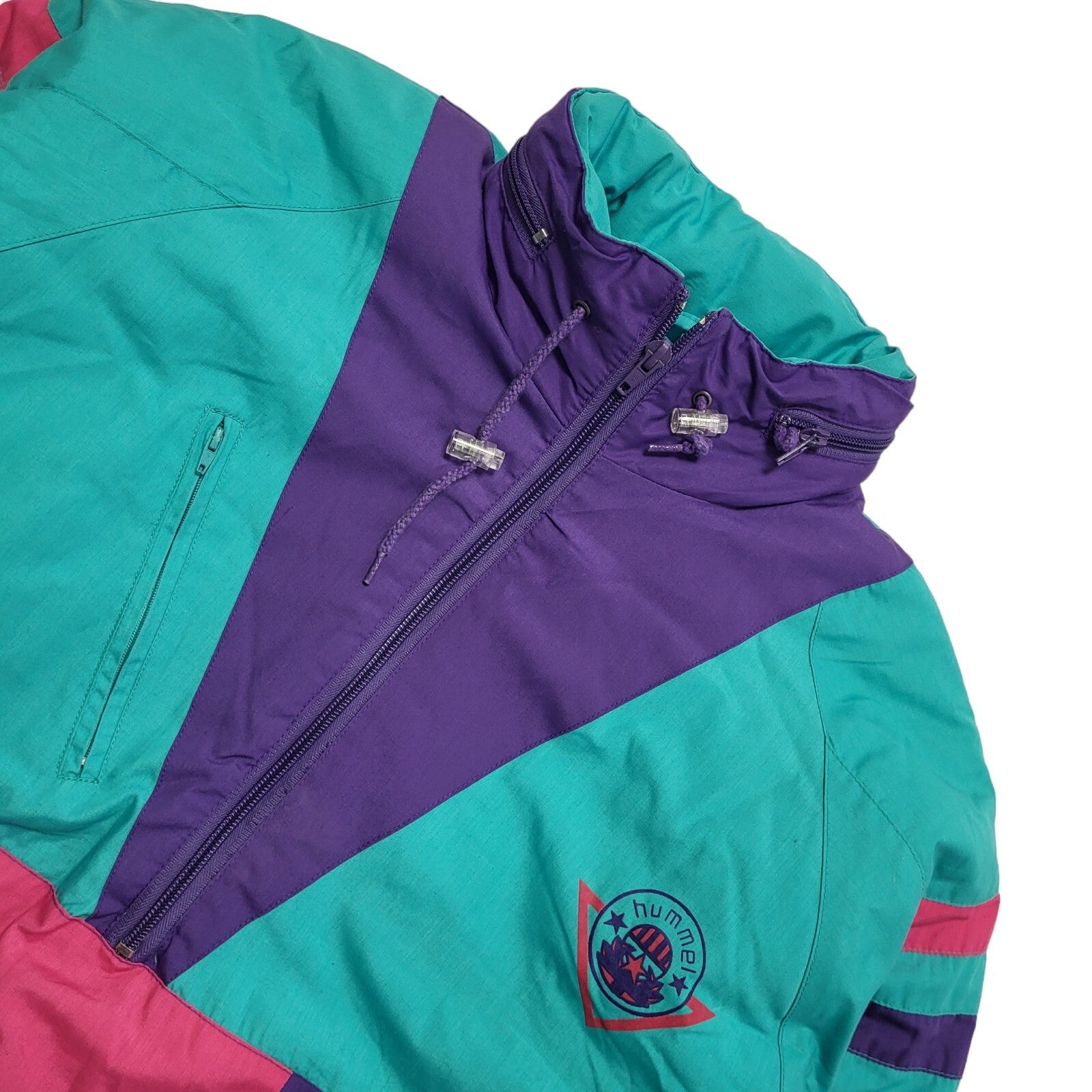 Humme Green & Purple 80s Vintage Pullover Shell Jacket Uk Women's Size Small