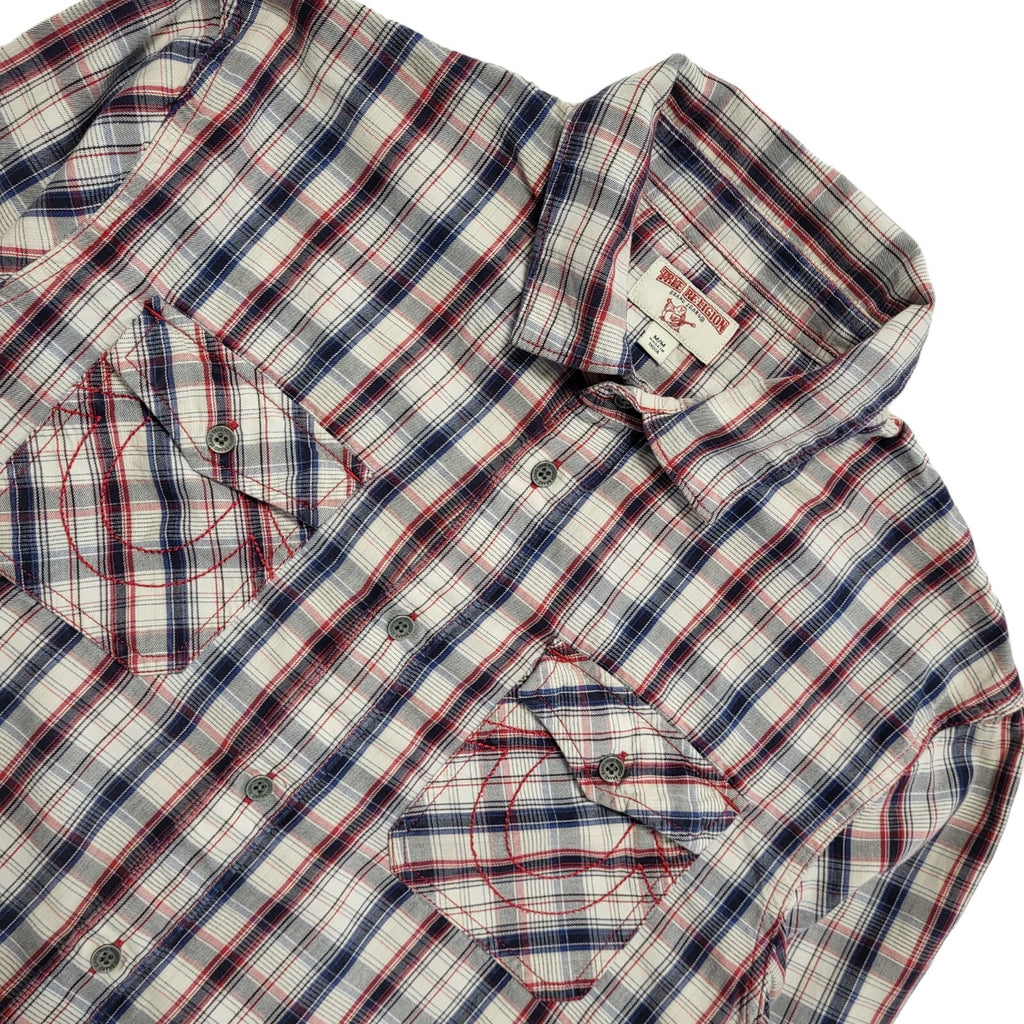 True Religion Vintage Y2K Red & Blue Check Long Sleeve Shirt Men's UK M