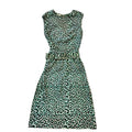 80s Vintage Leopard Print Slim Fit Belted Dress Women's 8/10