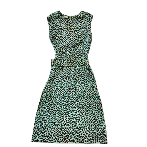 80s Vintage Leopard Print Slim Fit Belted Dress Women's 8/10