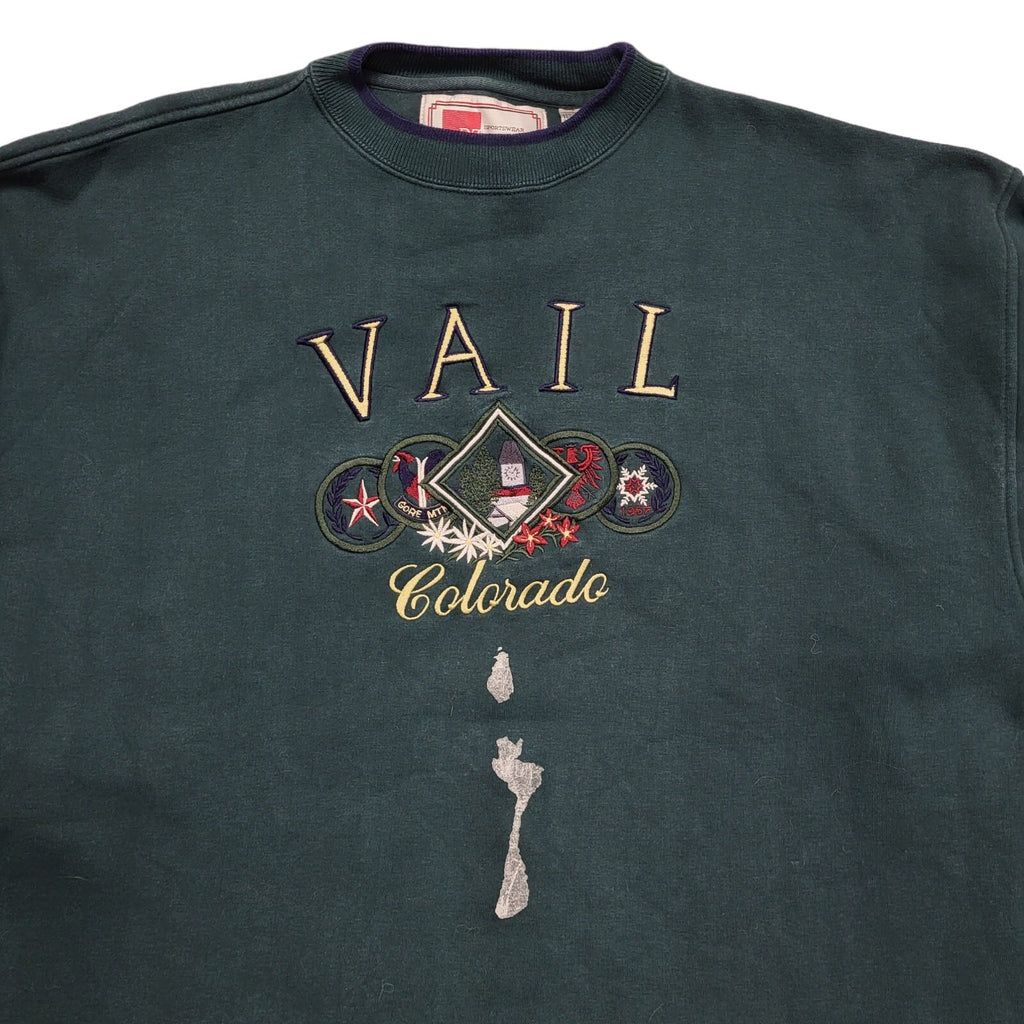 Vail 80s Vintage Green Round Neck Oversized Sweatshirt Uk Women's Size 20/22