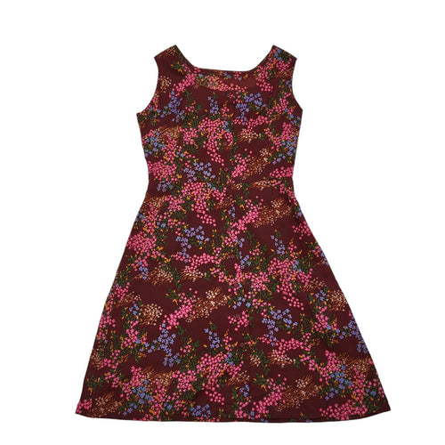 60s Vintage Burgundy, Pink & Lilac Floral Daywear Dress Women's Size 12/14