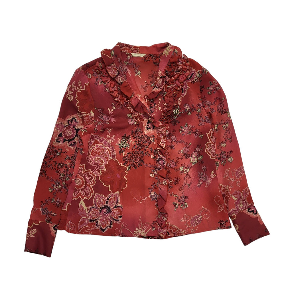 Dado's Vintage 80's Floral Ruffle Neck Blouse Womens UK 18