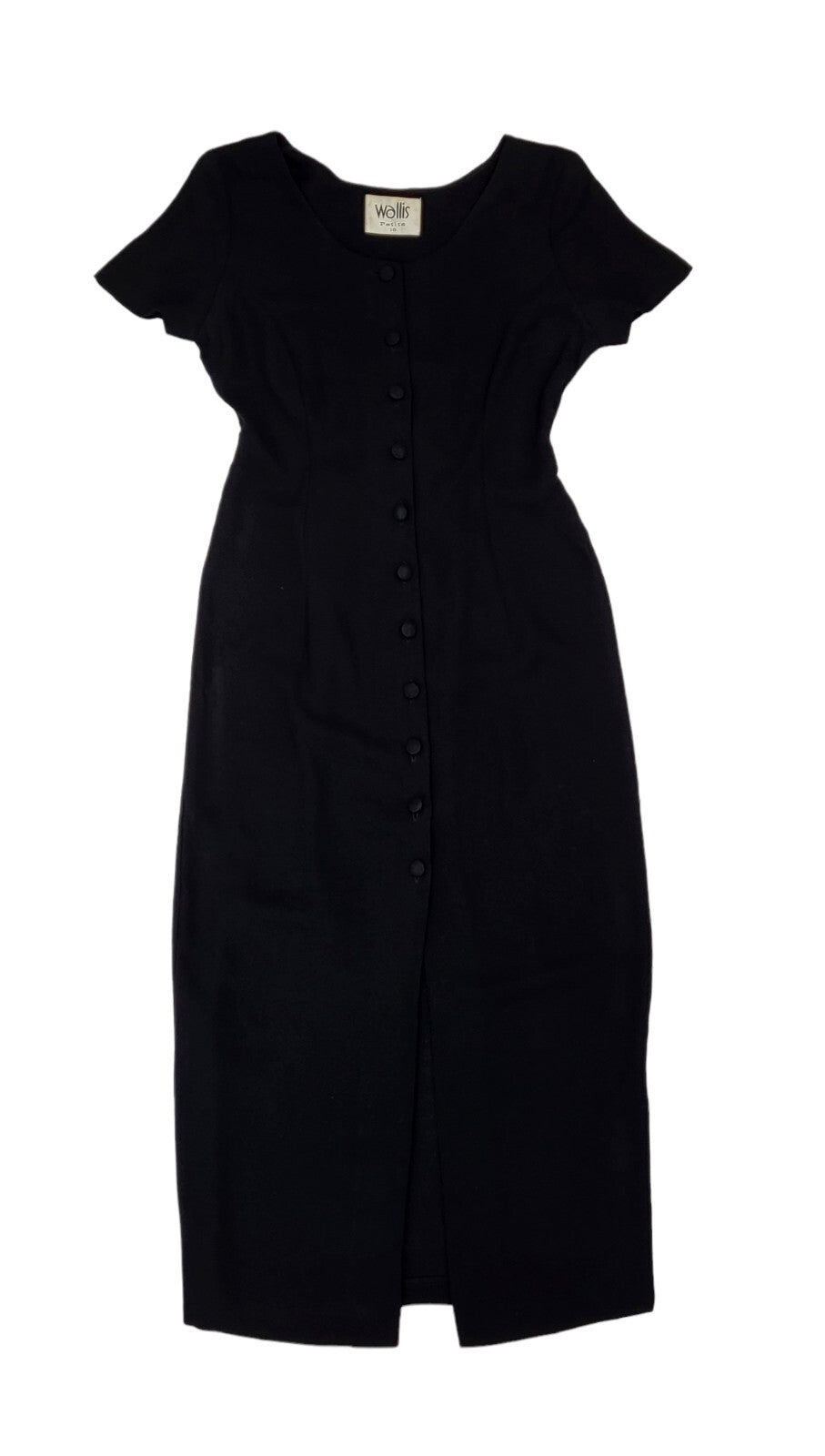 90s Vintage Wallis Petite Black Buttoned Daywear Dress Women's Size 10