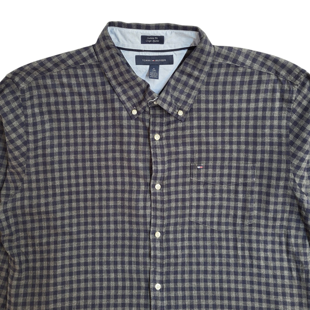 Tommy Hilfiger Blue & Grey Checked Modern Long Sleeve Shirt UK Men's Size XL
