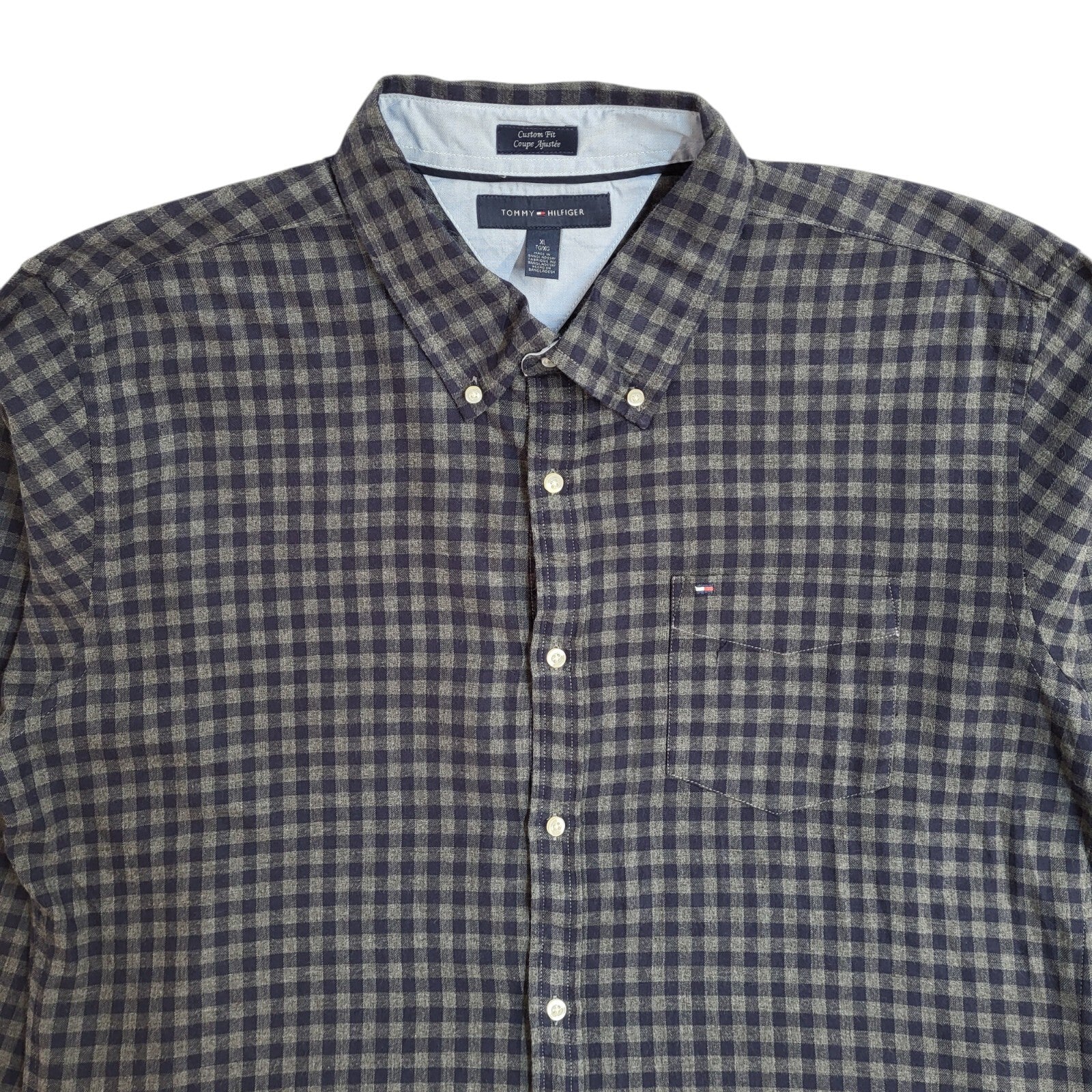 Tommy Hilfiger Blue & Grey Checked Modern Long Sleeve Shirt UK Men's Size XL