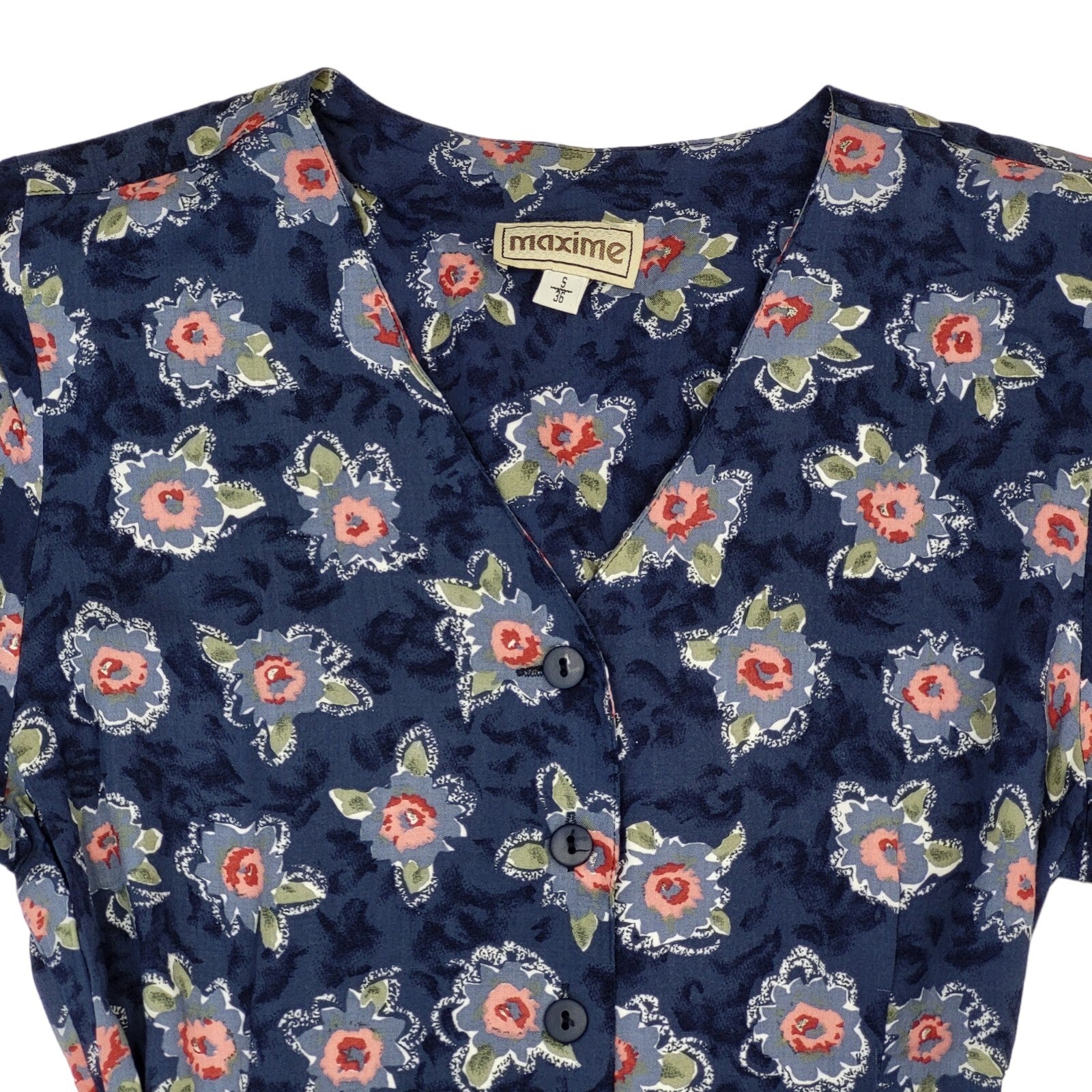 90s Vintage Maxime Blue Floral Buttoned Daywear Dress Women's Size S