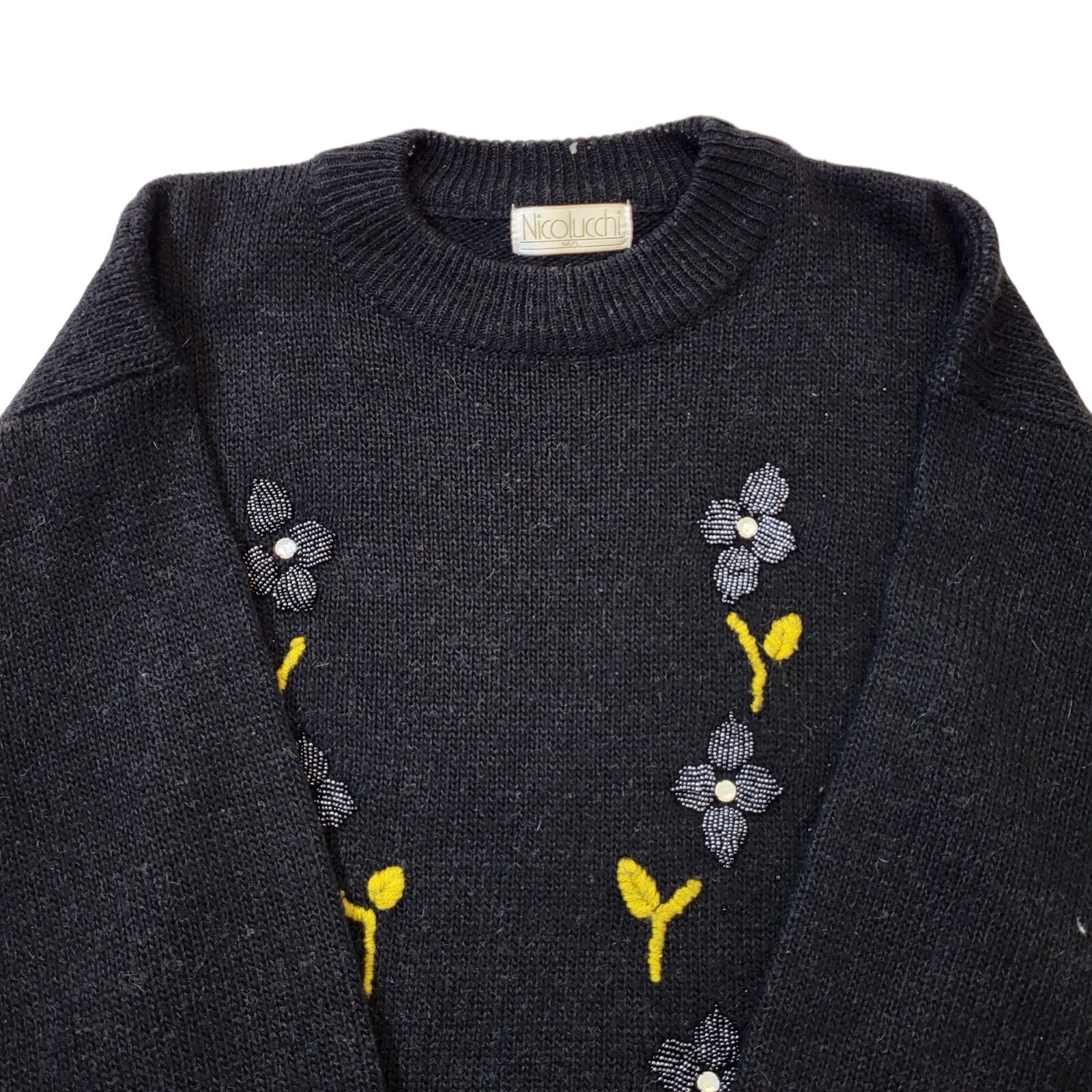 Nicolucchi 90s Vintage Black Floral Embroided Women's Size M/L
