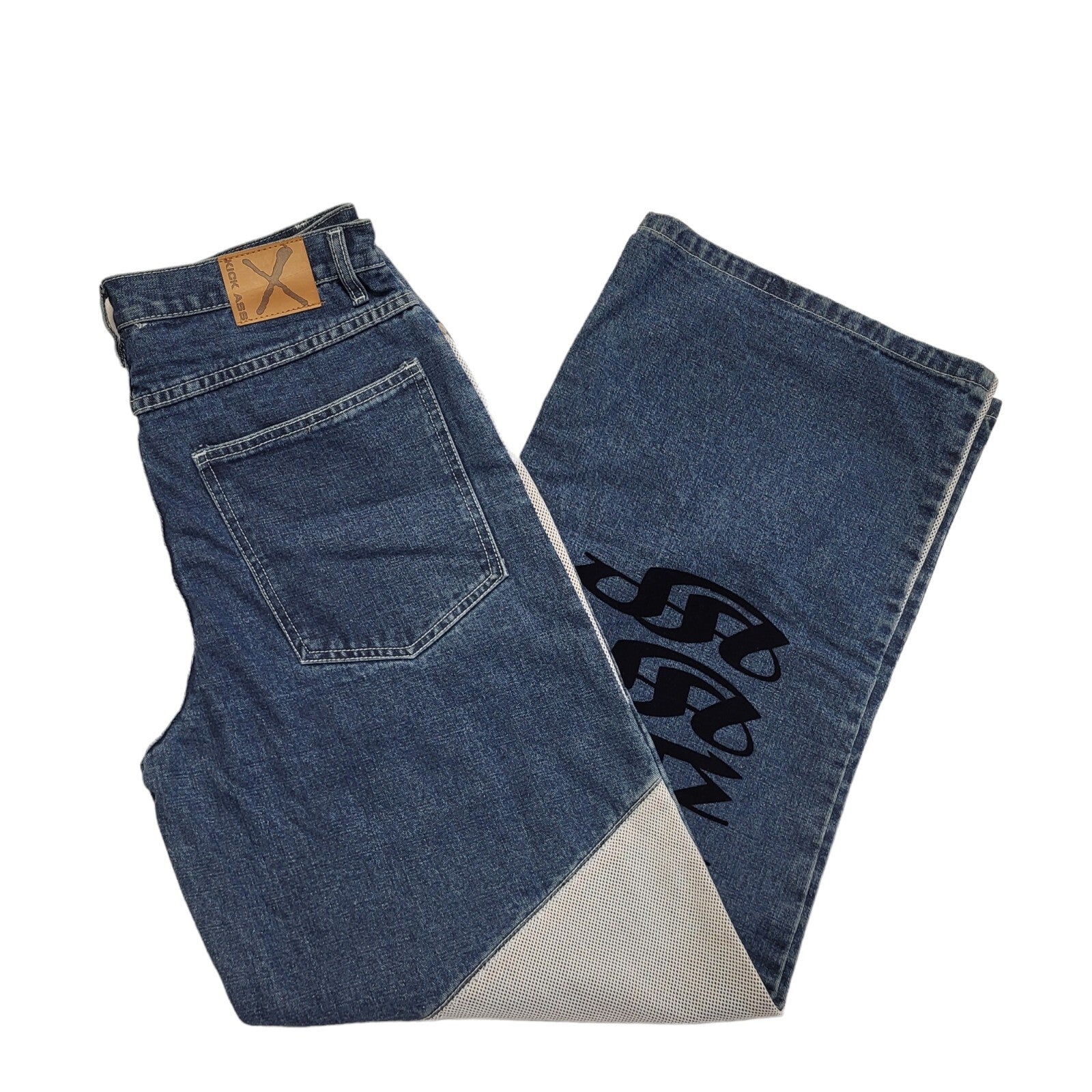 Kick Ass 23 Vintage 90's Blue Wide Leg Denim Jeans Uk Boy's Age 15 Yrs W28 L32