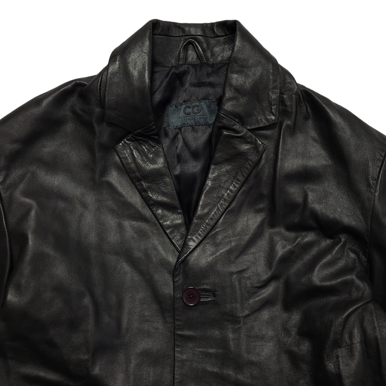 CG 80s Vintage Black Button Leather Jacket Uk Men's Size Large