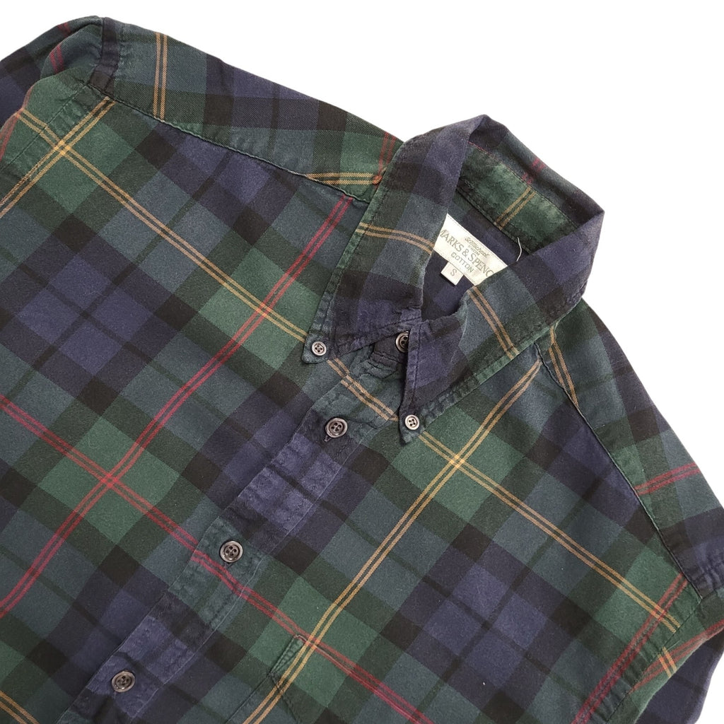 Marks & Spencer Vintage 90s Blue Green Check Long Sleeve Shirt Uk Men's Size S