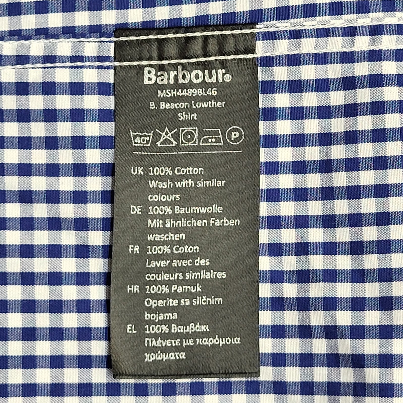 Barbour Beacon 90's Blue & White Check Long Sleeve Shirt Men's UK Size S
