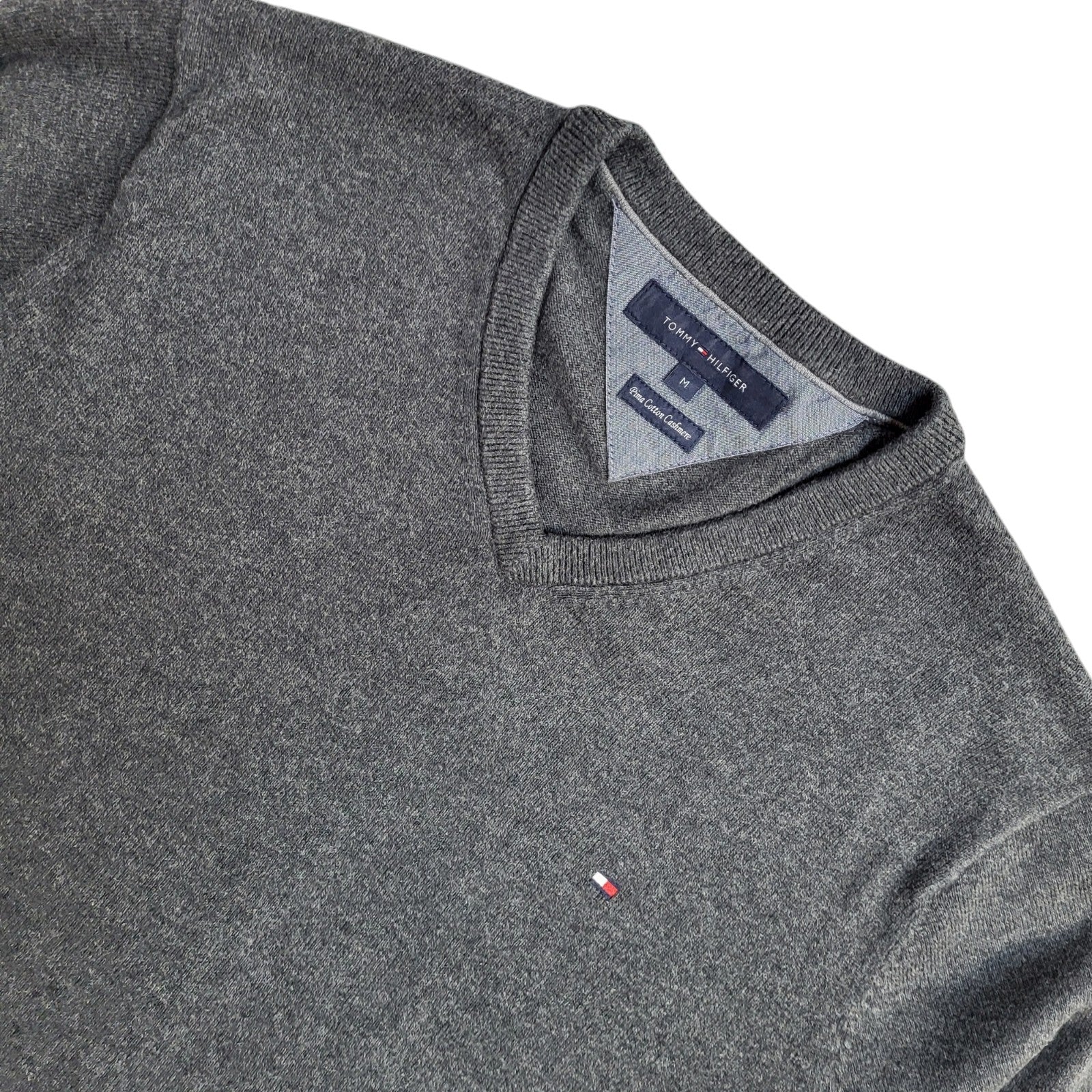 Tommy Hilfiger Y2K Grey V-Neck Long Sleeve Jumper Men's UK Size M
