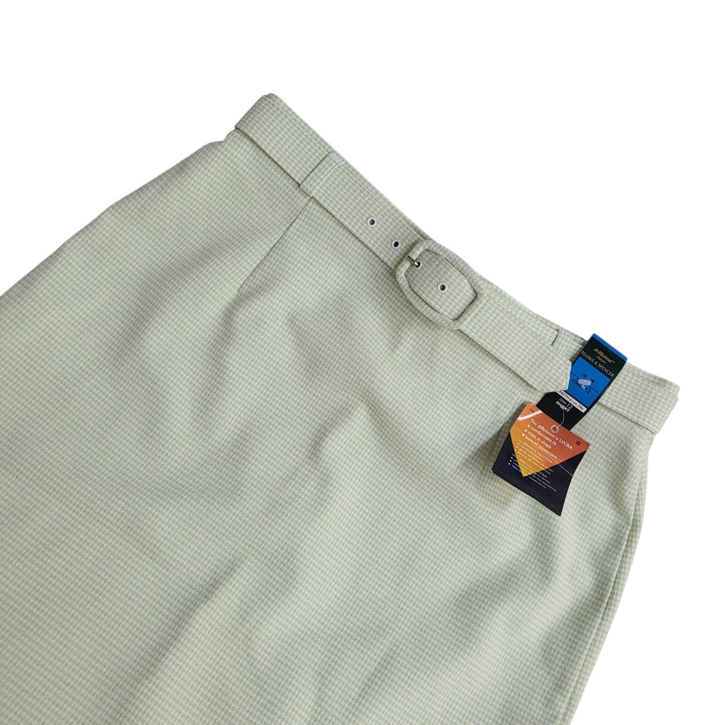 M & S 70s Skirt Pencil Green White Check Belt BNWT Women's Size M 10 W28