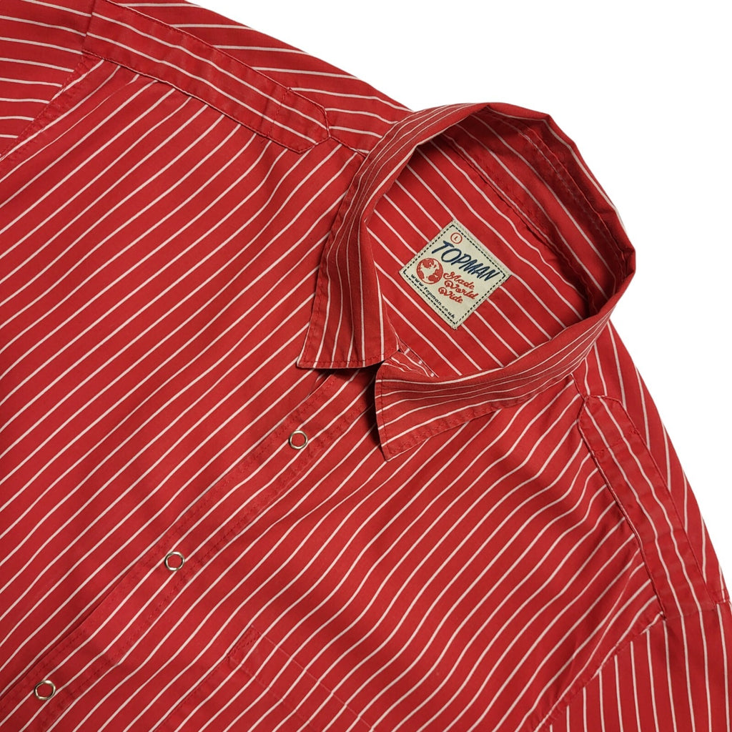 Topman Vintage Y2K Red & White Striped Short Sleeve Snap Button Shirt Mens UK L
